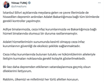 Bakan Tunç: Bakanlığımıza bağlı hizmet binalarında olumsuz bir duruma rastlanmamıştır