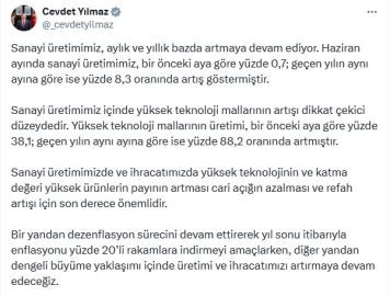 Cevdet Yılmaz: Sanayi üretimimiz içinde yüksek teknoloji mallarının artışı dikkat çekici düzeydedir
