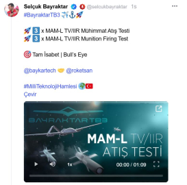 Bayraktar TB3, MAM-L IIR ile hedefi tam isabetle vurdu