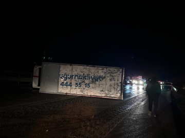 Bursa'da devrilen kamyonun şoförü yaralandı