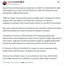 MHP’li Özdemir, Bahçeli’nin Venezuela’da gelişmelere ilişkin değerlendirmelerini paylaştı