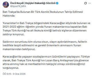 Dışişleri: Yunanistan'da Türk okuluna saldırıyı kınıyoruz