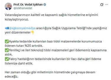 Sağlık Uygulama Tebliği'nde değişiklik