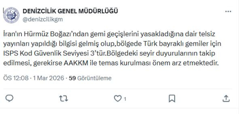 Denizcilik Genel Müdürlüğü'nden Türk gemilerine 'Hürmüz Boğazı' uyarısı
