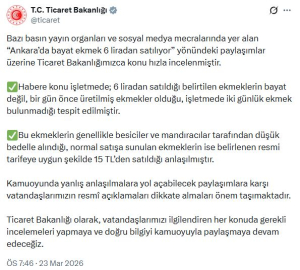 Bakanlıktan 'Bayat ekmek 6 liradan satılıyor' iddiasına açıklama