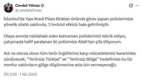 Cevdet Yılmaz: Saldırıların 'Terörsüz Türkiye' hedefimize gölge düşürmesine izin vermeyeceğiz