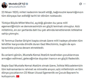 Bakan Çiftçi'den '23 Nisan' mesajı