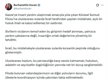 İletişim Başkanı Duran: Küresel Sumud Filosu'na yapılan müdahale, açık bir hukuk ihlalidir