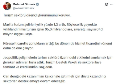 Bakan Şimşek: Döviz kazandırıcı sektörleri desteklemeye devam edeceğiz