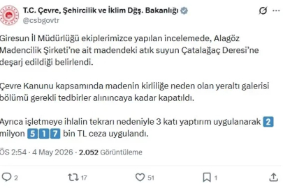 Giresun'da dereyi kirleten maden şirketine 2 milyon 517 bin TL ceza