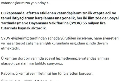 Bakan Göktaş: Gaziantep ve Şanlıurfa'daki sel felaketine ilişkin 55 milyon lira kaynak aktardık