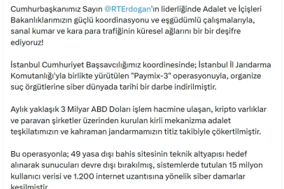 Bakan Gürlek: 'Paymix-3' operasyonuyla suç örgütlerine tarihi darbe indirildi