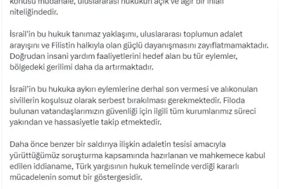Bakan Gürlek: İsrail, hukuka aykırı eylemlerine derhal son vermeli