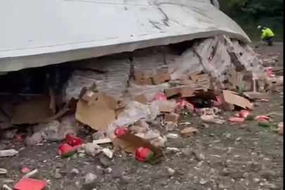 Tavuk eti yüklü TIR şarampole devrildi: 2 yaralı