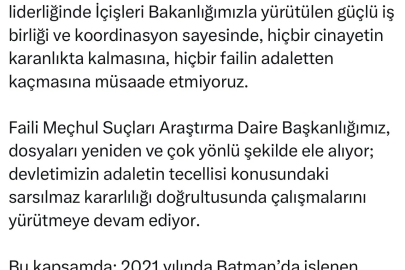 Bakan Gürlek: 2021 yılında işlenen Mehmet Şirin Çelik cinayeti aydınlatıldı